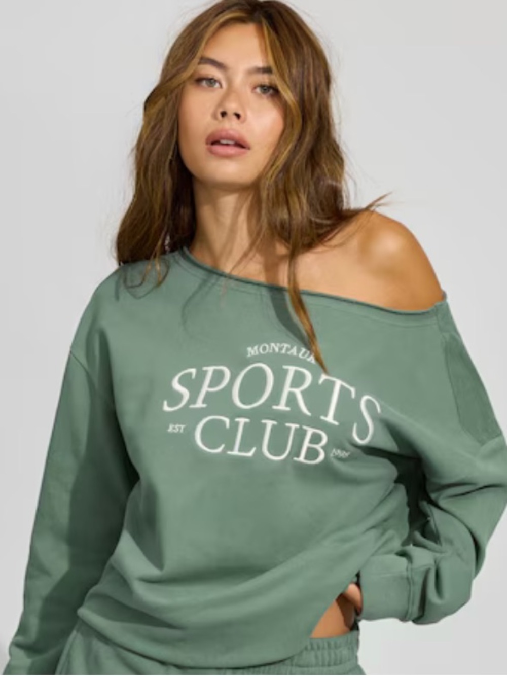 Garage Green Off Shoulder Sweater X-small Montauk Sports Club oversized - Picture 2 of 8